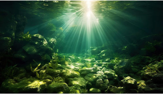 Underwater Sunray Aquarium Background Deep Ocean Rock Cave Fish Tank Background Under The Sea Coral Reef Aquarium Backgrounds Ocean Floor Tropical Fish Terrarium Backgrounds 48x20in