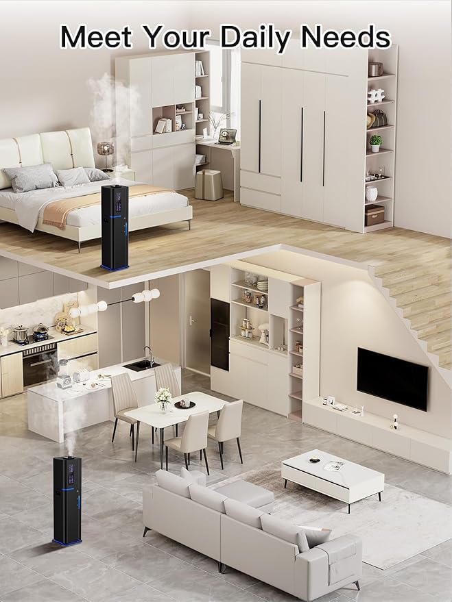 10L/2.64Gal Humidifier, Top Fill Quiet Ultrasonic Cool Mist Humidifiers for Bedroom, Covers 550ft², 60H Runtime, 24H Timer, 3 Mist Modes Humidifier Large Room, Home, Office, Plants, Black