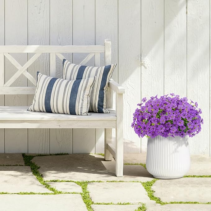 Lifewit Artificial Flowers for Outdoor Indoor, 12 Bundles Plastic Fake Flowers Daisy with Eucalyptus Leaves for Home Garden Decor, Porch, Window Box(Purple)