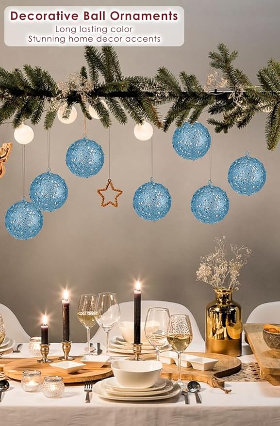 4" Large Christmas Balls Ornaments 6 Pcs Shatterproof Big Grey Blue Christmas Ornaments for Xmas Tree Bulk Glitter Big Xmas Tree Ornament for Trees Halloween Holiday Wedding Party Decoration