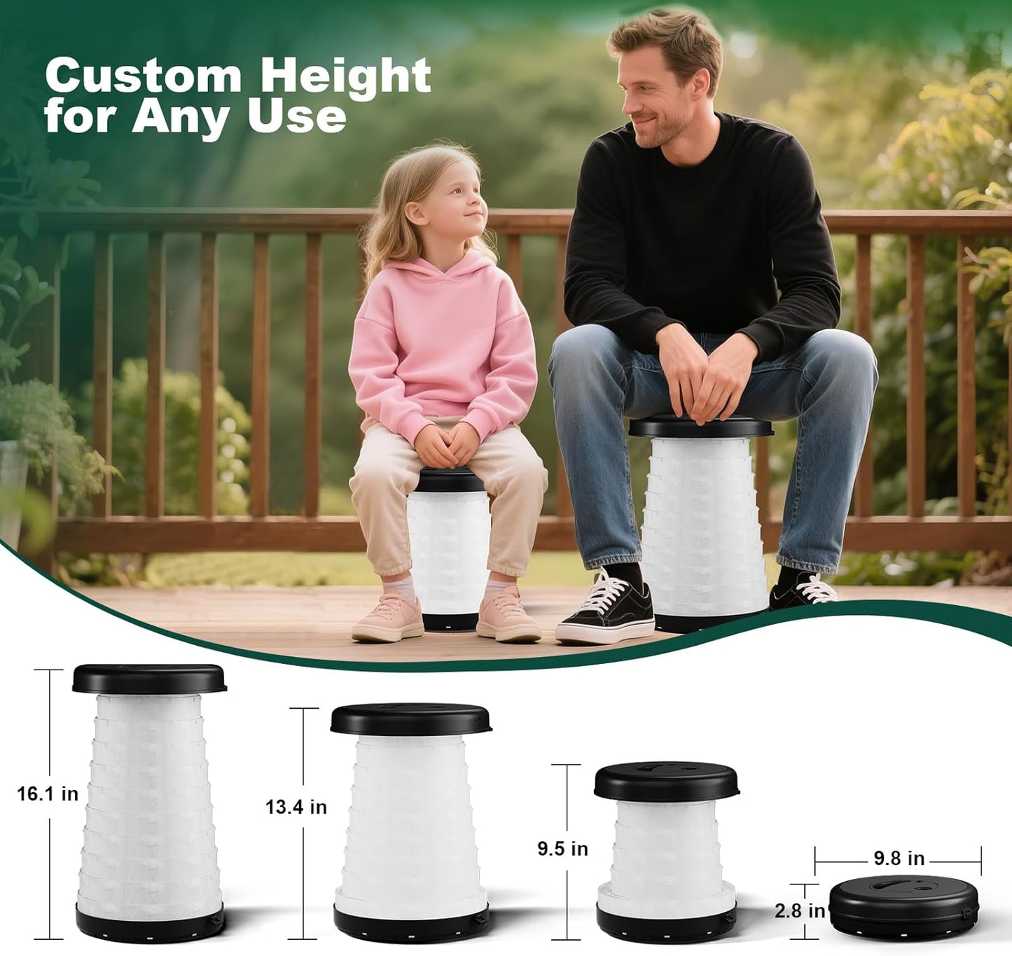 LED Light Up Camping Stool - 450lbs Weight Capacity & Adjustable Height (10 Levels), Compact Folding Chair Stool for Fishing, Hiking, Stadium, Outdoor Events