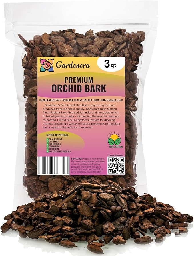 GARDENERA New Zealand Pinus Radiata Bark - Organic Hand Mixed New Zealand Orchiata Pine Bark for Orchids - Medium Chips 9-12mm - 3 Quart Bag