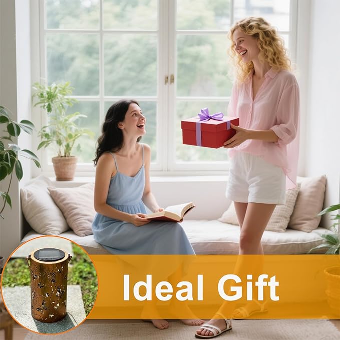 Birthday Gifts for Women Mom,Solar Lantern Outdoor Waterproof,Butterfly Garden Decor,Metal Hanging Decorative Lights for Outside,Yard,Patio,Porch,Christmas,Thanksgiving