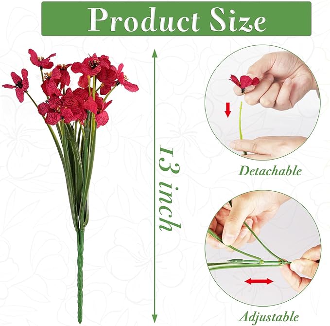 20 Bundles Artificial Flowers Outdoor UV Resistant Fake Flowers No Fade for Patio Porch Window Box Home Wedding Farmhouse Decor (Rose Red)