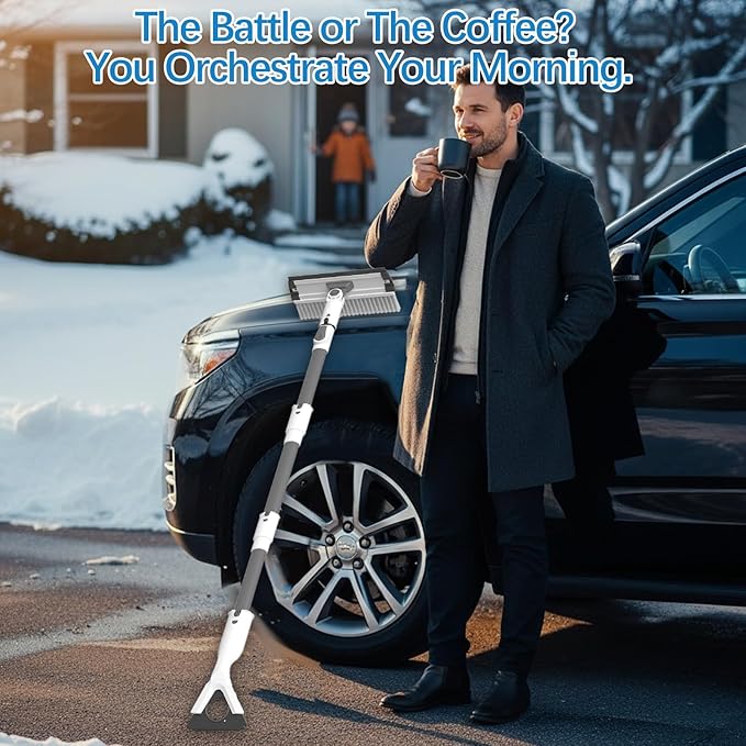 61.5" Ice Scrapers for Car Windshield, 2 in 1 Snow Brush for Car and Ice Scraper, Extendable Snow Brush for Car Windshield with Foam Grip and 180° Pivoting Brush Head for Car Automobile Vehicle Window