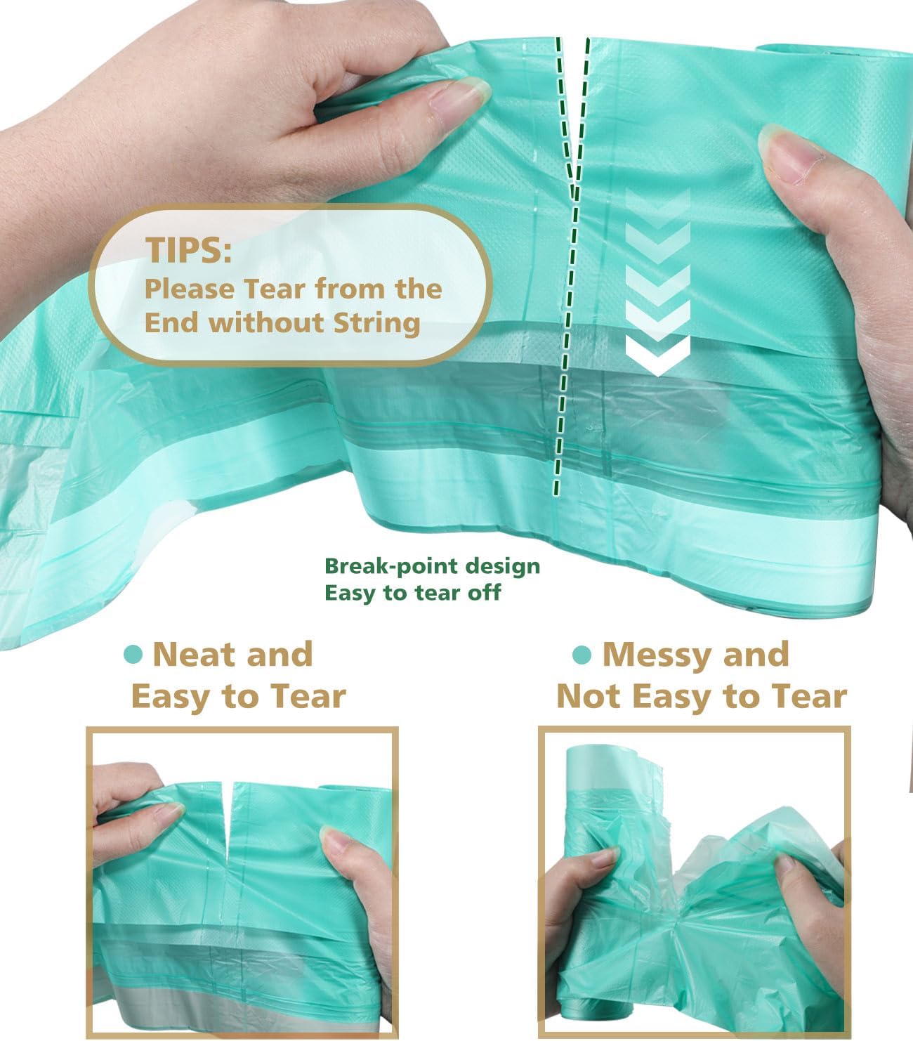 AYOTEE Compostable Trash Bags 4 Gallon Drawstring Trash Bags,100 Counts Ultra Strong Unscented Garbage Bag Small TrashBags Waste Basket Liners for Bathroom, Kitchen, Car, Pet