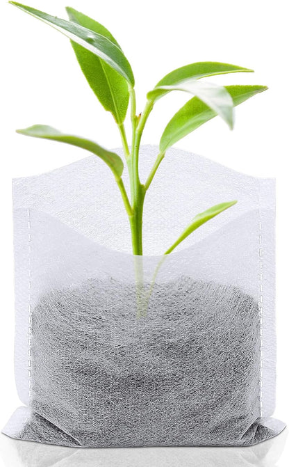 Augshy 200Pcs Nursery Growing Bags, Non-Woven Fabric Seedling Pots for Planting Seed Starting Pots Pouches for Vegetable Flower Fruit Saplings Tree (4.2" x 4.2")