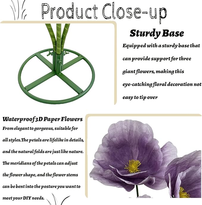 Giant Flowers Decoracion Artificial Flower - 3Pcs Large Artificial Flower Arrangements, Fake flowers Bendable Rhizome for Wedding Reception, Birthday, Party, Backdrop Decor, Window Display (Purple)