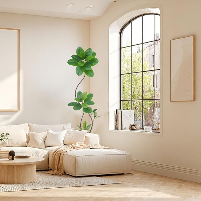 Artificial Rubber Tree Plant, 78 Inch Indoor Tree, Black with Round Planter, All Season Home Decor (Green,6.5ft)