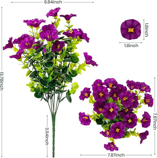 Artificial Faux Flowers for Outdoor 16 Bundles Boxwood Fake Morning Glory for Planter,UV Resistant Fake Flowers for Home Porch Patio Outside（Fuchsia）