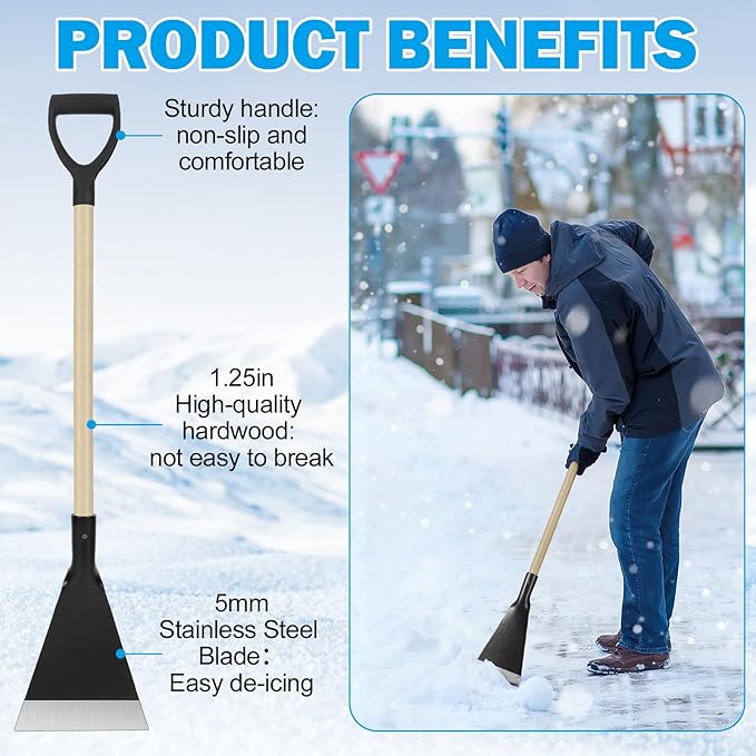 Lasnten 42 Inch Heavy Duty Stainless Steel Ice Chopper with Advanced Wooden Handle Ice Scraper Snow Removal Equipment for Driveway Sidewalk Roads