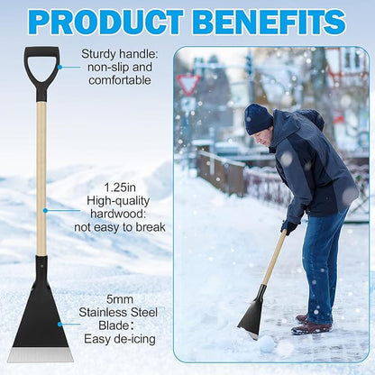 Lasnten 42 Inch Heavy Duty Stainless Steel Ice Chopper with Advanced Wooden Handle Ice Scraper Snow Removal Equipment for Driveway Sidewalk Roads