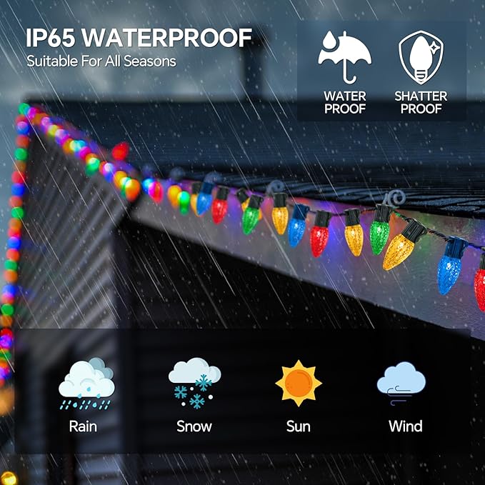 Smart C9 Christmas Lights Outdoor, 132FT 200 LED RGB Color Changing Christmas Lights, APP Remote Controlled Music Sync Waterproof Connectable String Lights for Indoor Outdoor Xmas Decor