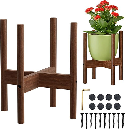 ALIGADO 2 Pack Bamboo Plant Stands Indoor, for Up to 10 Inch Pots, Built to Fit Corners, Sturdy & Stable Design, Walnut Finish