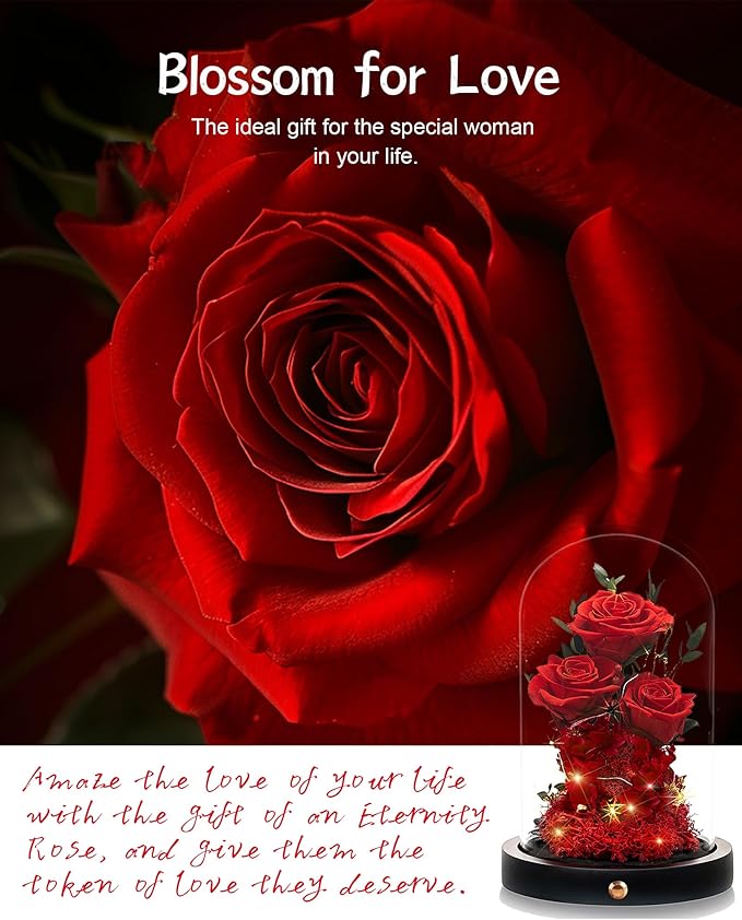 Flowers Roses Gifts for Mom Grandma,Forever Preserved Rose in Glass Dome, Christmas Anniversary Thanksging Birthday Real Roses Gifts for Wife Women Mother in Law/Red