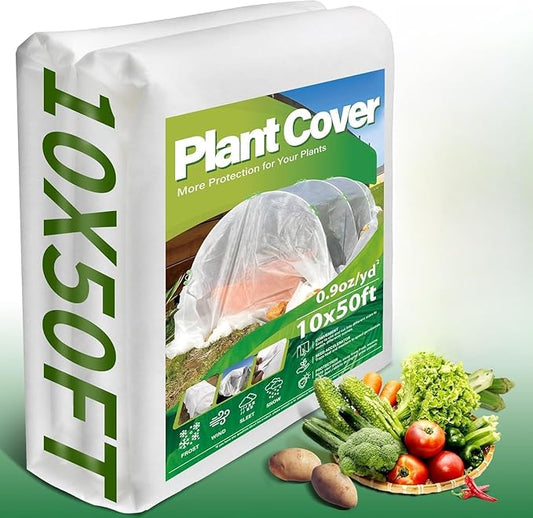 Avalution 5 Pack Plant Covers Freeze Protection, 10x50 FT Frost Cloths for Outdoor Plants, 0.9 oz/yd² Reusable Frost Blankets for Outdoor Plants, Row Covers for Vegetables Season Extension
