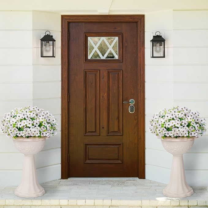 Lifewit Artificial Flowers for Outdoor Indoor, 12 Bundles Plastic Fake Flowers Daisy with Eucalyptus Leaves for Home Garden Decor, Porch, Window Box(White)