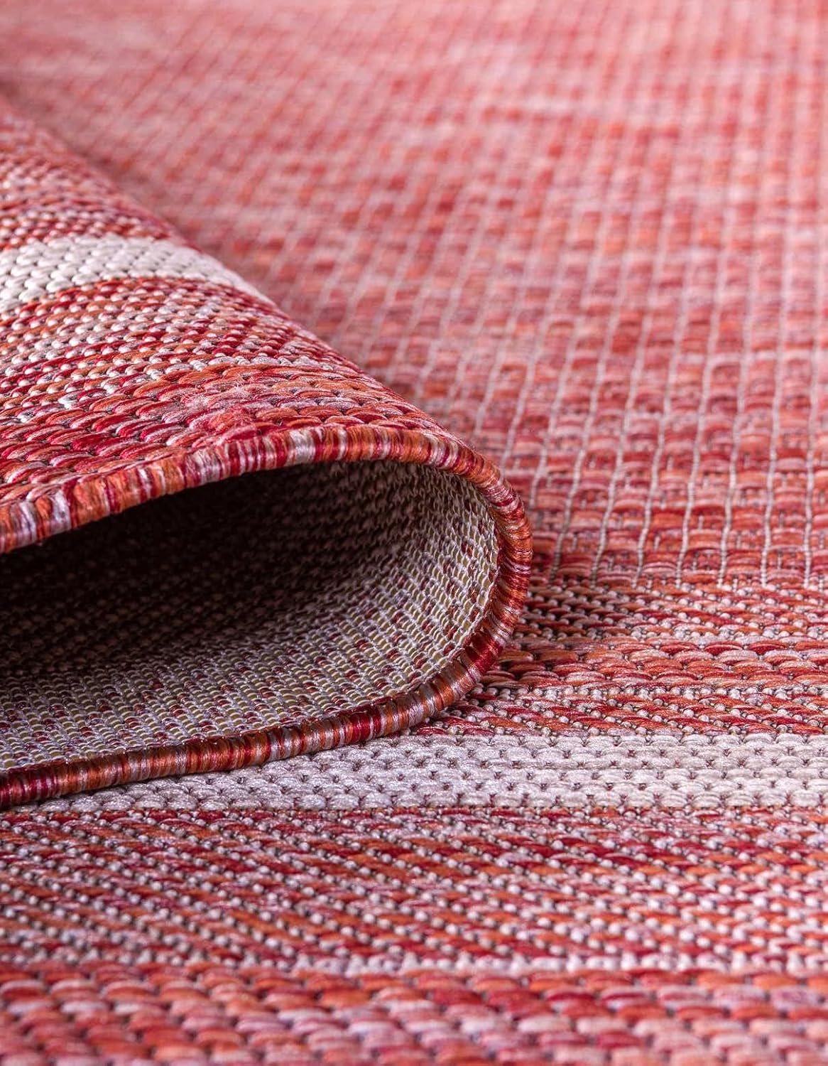 Unique Loom Outdoor Border Collection Area Rug - Soft Border (2' 7" x 10' Runner, Rust Red/ Ivory)