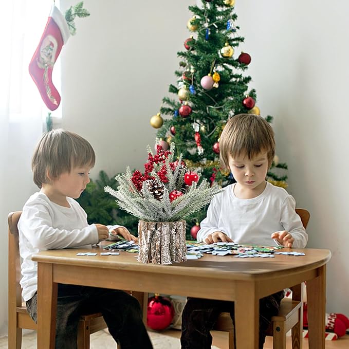 Super Holiday Small Christmas Tree, Artificial Mini Tabletop Christmas Tree Decorations Include Apple/Berry/Pinecone, for Home Party Thankgivings Christmas Decor, Indoor 13.7 Inch