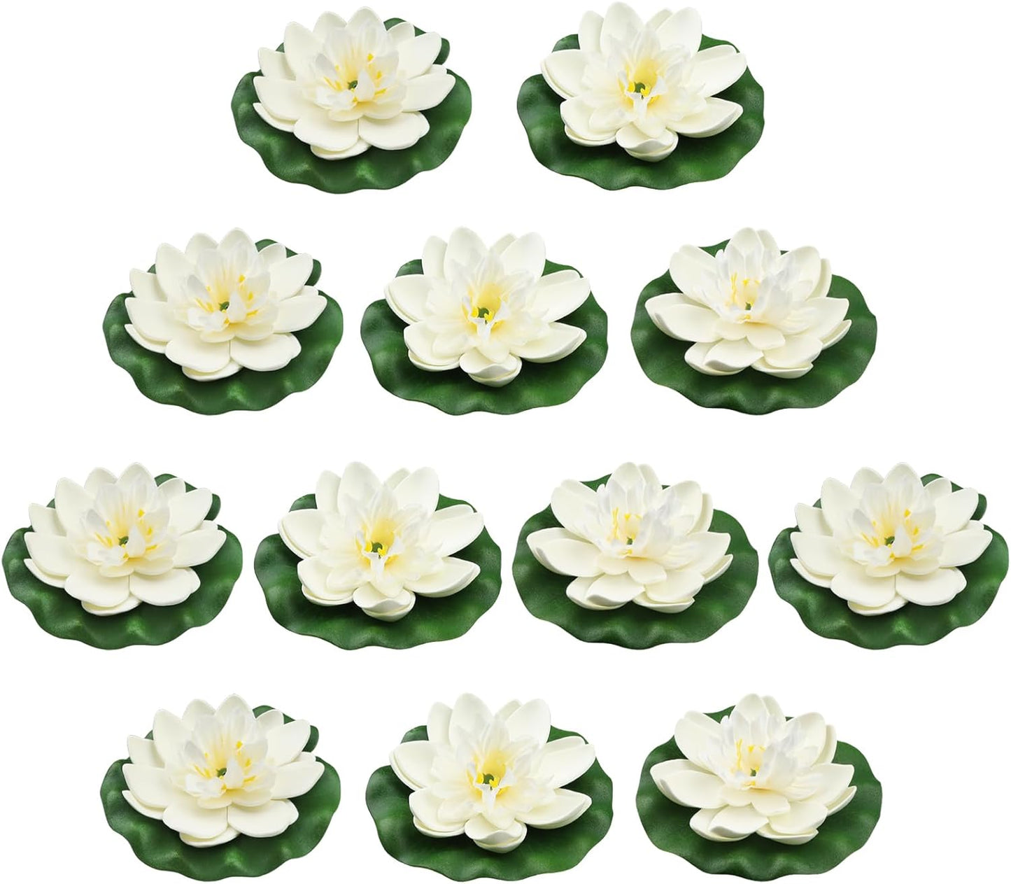 12pcs Floating Foam Lotus Flowers with Lily Pads, Artificial Pond Plants Ornaments for Pool Aquarium Water Decoration, White
