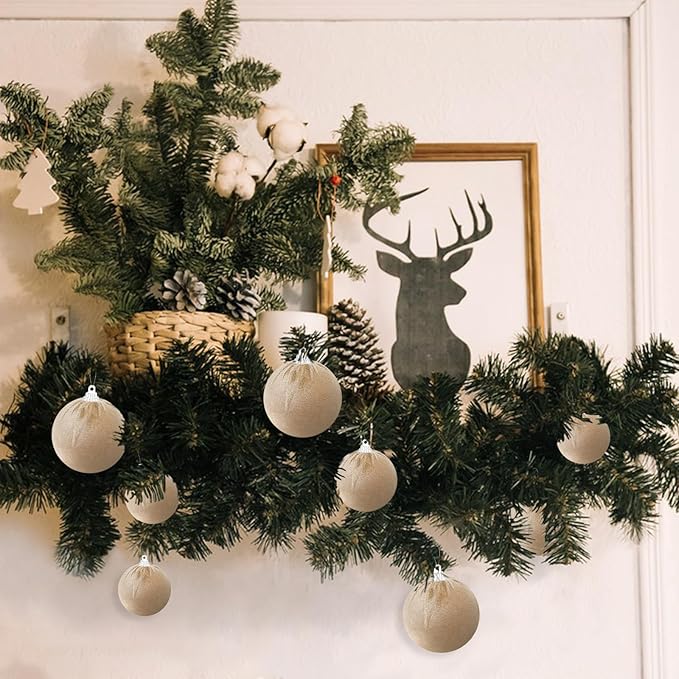 Gresorth Decoration DIY Christmas Tree Velvet Hanging Fabric Wrapped Ball Bulk Handmade Sphere Ornament House Cabinet Table Kitchen Khaki 10pcs