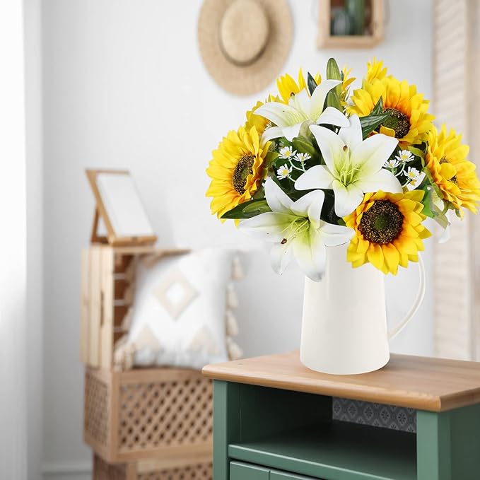 HUAESIN Artificial Sunflowers Faux Sunflowers Bouquet with Tiger Lilies Silk Flower Arrangements for Home Baby Shower Living Room Farmhouse Table Centerpieces Cemetery Flowers for Graves