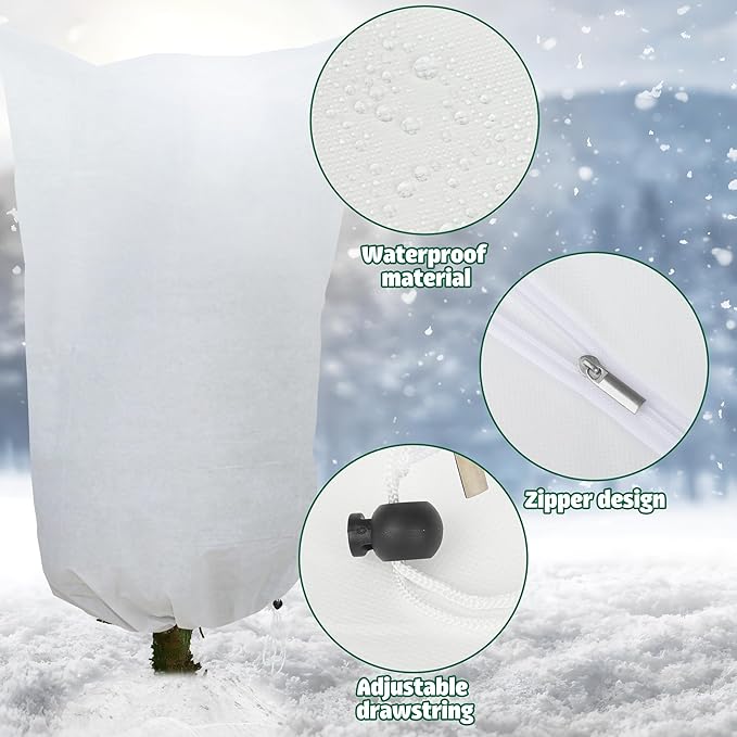 2 Packs Large Plant Covers Freeze Protection 47"W x 71"H Frost Protection Blankets with Zipper Drawstring Freeze Protections Plant Covers for Outdoor Shrubs Palm Citrus Trees Potted Plants in Winter