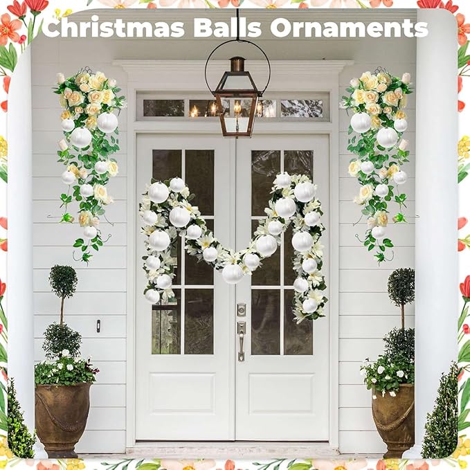 Woration 10pcs Christmas Balls Ornaments Set Velvet Wrapped Plastic Ball Hanging Decoration 3 Size for Xmas Tree Festival Home Wedding Holiday Party Decor - White