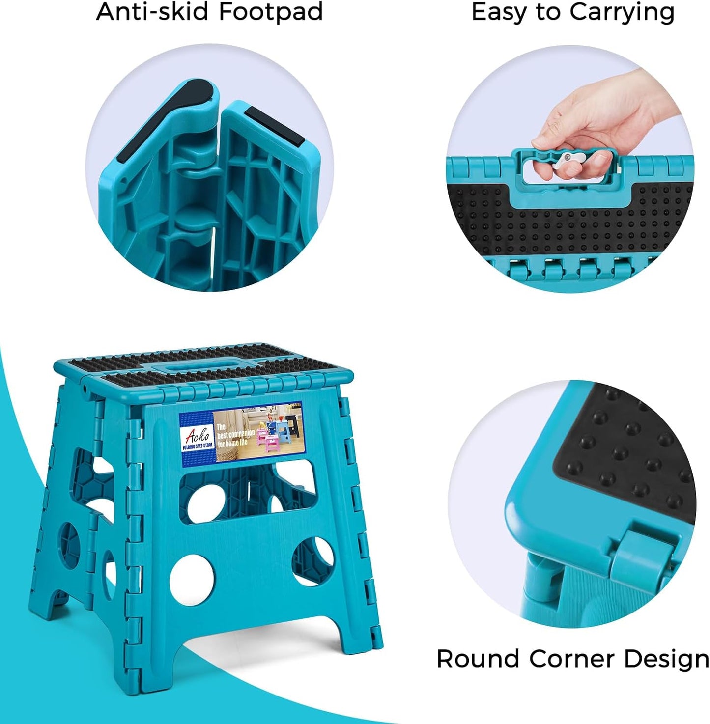 ACKO Folding Step Stool - 13" Premium Heavy Duty Foldable Stool for Adults, Kitchen Garden Bathroom Stepping Stool (1 Pack)