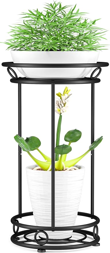 Plant Stand Indoor Outdoor - Metal Planter Holder Shelf Tall Tiered Flower Pot Display Organizer Rack for Garden, Patio, Living Room, Bathroom, Office (Black)