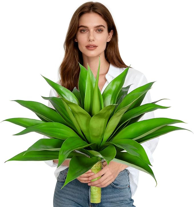 Artificial Agave Plant 25.6'' Fake Agave Plant Artificial Plants Outdoor Uv Resistant Artificial Fake Plants Suitable for Indoor Home Decor Outdoor Courtyard Balcony Terrace Decor 1Pcs (Green)