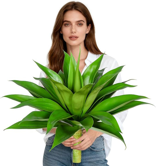 Artificial Agave Plant 25.6'' Fake Agave Plant Artificial Plants Outdoor Uv Resistant Artificial Fake Plants Suitable for Indoor Home Decor Outdoor Courtyard Balcony Terrace Decor 1Pcs (Green)