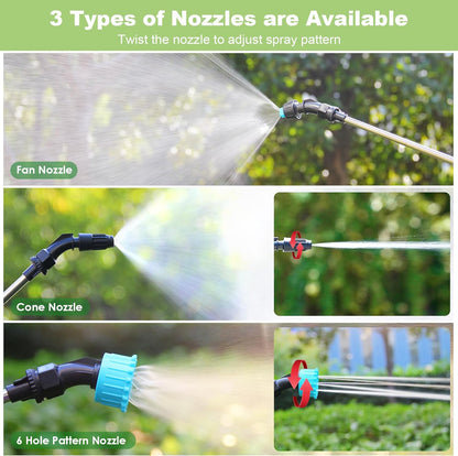 Battery Powered Sprayer 2 Gallon, Upgrade Powerful Electric Garden Sprayer with 3 Mist Nozzles, Rechargeable Handle, Retractable Wand, Adjustable Shoulder Strap for Lawn,Garden,Cleaning