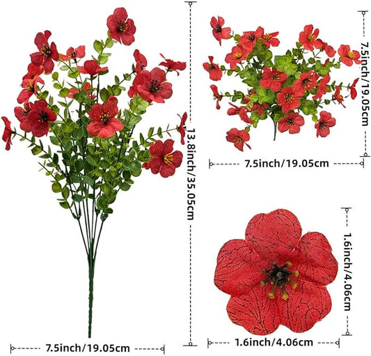 Artificial Flowers Outdoors UV Resistant Fake Plants, 12 Bundles Silk Daisy in Pots for Porch Patio Garden, Faux Potted Home Decor for Outside (Red)