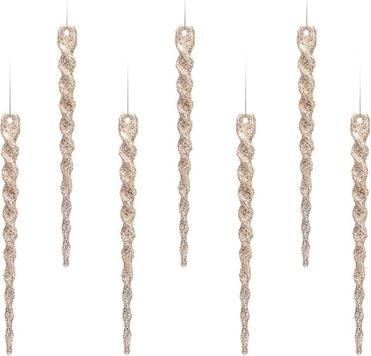 AMS Sparkling Glitter Plastic Icicle Ornaments 30 PCS Twisted Icicles Decoration Christmas Tree and Holiday Xmas Party Hanging (5.1'', Champagne)