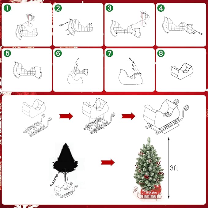 3 Ft Pre-Lit Christmas Tree, Frosted Artificial Christmas Tree with 78 Led Lights,8-Mode Battery Box,Timer Battery,Red Berry,Christmas Decoration for Home, Office,Fireside,Easy Installation