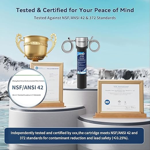 Vortopt Q7 Under Sink Water Filter System,Reduces Chlorine,Lead,Bad Taste & Odor,Under Counter Water Filter Direct Connect to Kitchen Faucets,NSF/ANSI 372/42 Certified,2 Year.