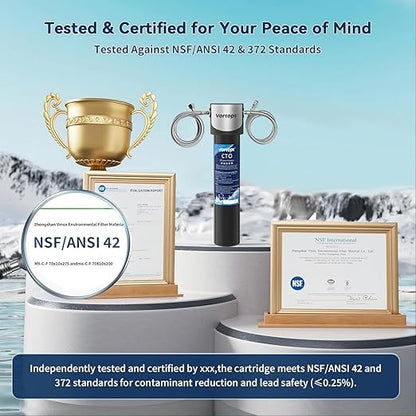 Vortopt Q7 Under Sink Water Filter System,Reduces Chlorine,Lead,Bad Taste & Odor,Under Counter Water Filter Direct Connect to Kitchen Faucets,NSF/ANSI 372/42 Certified,2 Year.