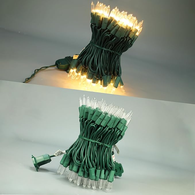 Clear Mini Green Wire Christmas Lights - 100 Count 26.5 ft UL Listed Connectable String Lights for Indoor and Outdoor Use for Xmas Trees Wreath Holiday Garden Decorations (1, Clear)