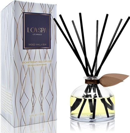 LOVSPA Reed Diffuser Set, Smoked Vanilla Scented Oil Diffuser with Sticks, Home Fragrance Accessories for Bathroom Shelf Decor, Aroma Diffusers for Home or Office Fall Decor, USA Made