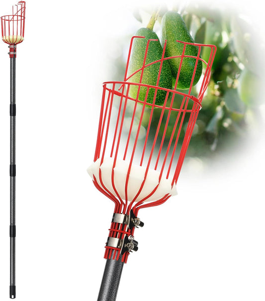 DonSail Fruit Picker Pole Tool with Basket Telescoping - Adjustable Mango Picker 35-120 inch Long Handle - Apple Orange Avocado Acorn Lemon Pear Pomelo Chery Picker for Tree