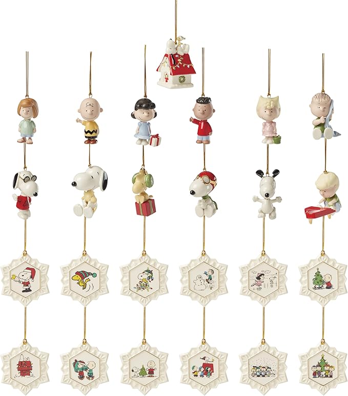 Lenox 897745 Peanuts Advent Calendar, Christmas Ornaments, 2025, Holiday Decorations, 25-Piece Ornament Set
