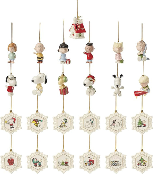 Lenox 897745 Peanuts Advent Calendar, Christmas Ornaments, 2025, Holiday Decorations, 25-Piece Ornament Set
