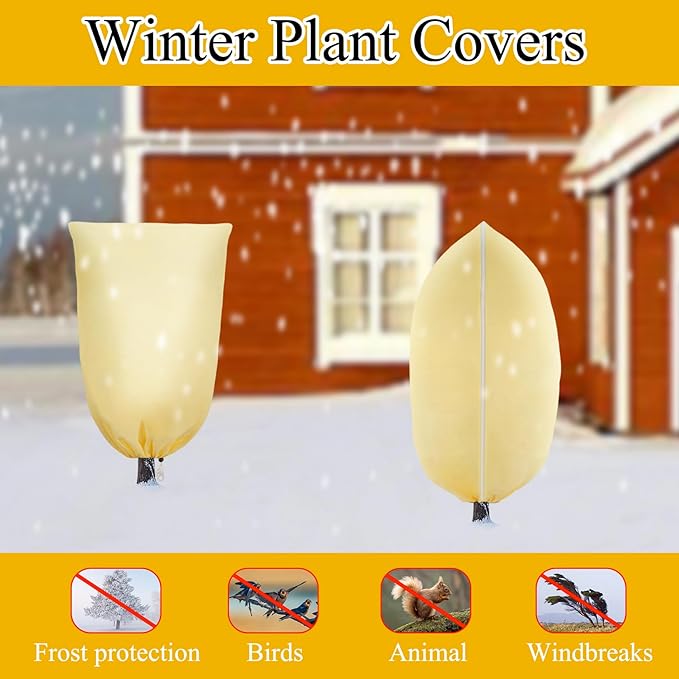 3 Pack Winter Plant Covers Freeze Protection, Thicker Frost Cloths Tree Covers with Zipper & Adjustable Drawstring, Antifreeze Protective Cover for Garden Shrub Plants, 47.2” x 70.8”