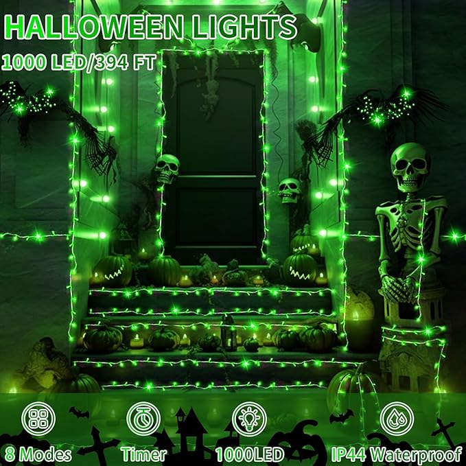 JXLEDAYY 403 FT 1000 LED Christmas Lights Outdoor Fairy Lights Plug in Clear Wire String Lights Waterproof 8 Modes Timer for Outside House Tree Garden Patio Yard Party Holiday Decorations-Green