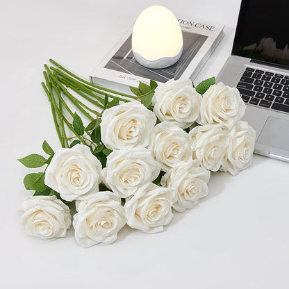 50pcs Ivory Roses Artificial Flowers Bulk Fake White Roses Silk Flower with Stems Realistic Flowers for Wedding Centerpiece Party Birthday Decor
