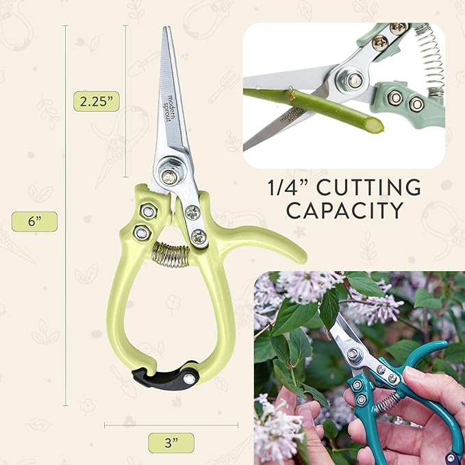 Modern Sprout Pruning Shears - Herb Snipping Scissors- Lightweight Gardening Tools W/Easy Lock - Flower Cutter Garden Shears - Carbon Steel Blade + Reusable Holster (Chartreuse, 1-Pack)