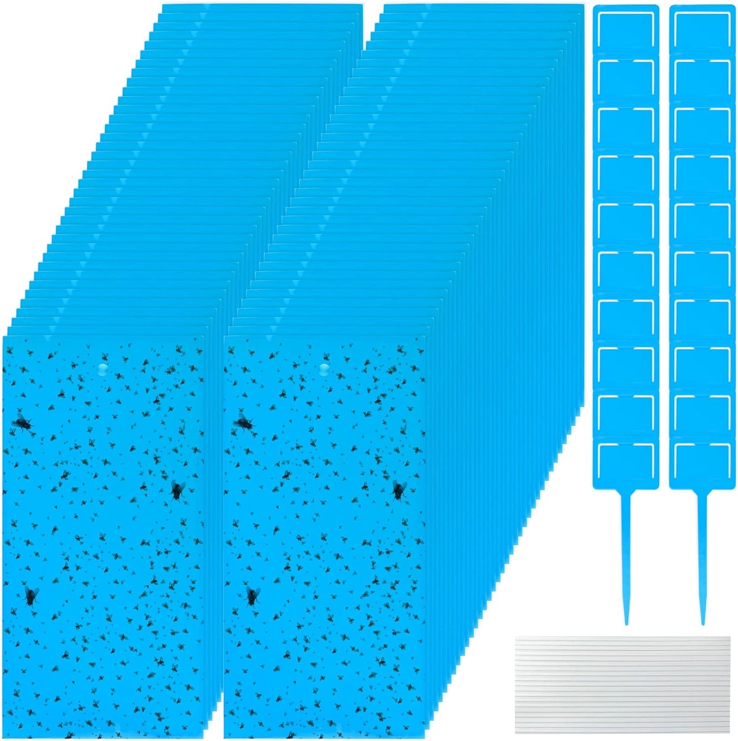 220 Pcs Double Sided Sticky Traps Gnat Killer for Flying Plant Insect Indoor Outdoor Such as Fungus Gnats, Whiteflies, Aphids, Include 200 Twist Ties and 20 Holders, 7.9 x 4 Inches (Blue)