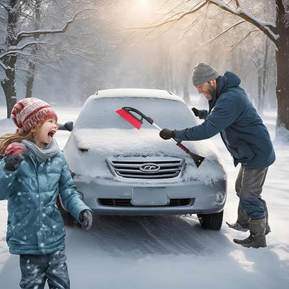 Extendable 33"-46" 2-1 Car Snow Brush with Ice Scrapper (C80100), Snow Broom Head for Car Windshield Pin Lock Telescopic with Soft EVA Grip, Complimentary Ice Scrapper, Long Snow Brush