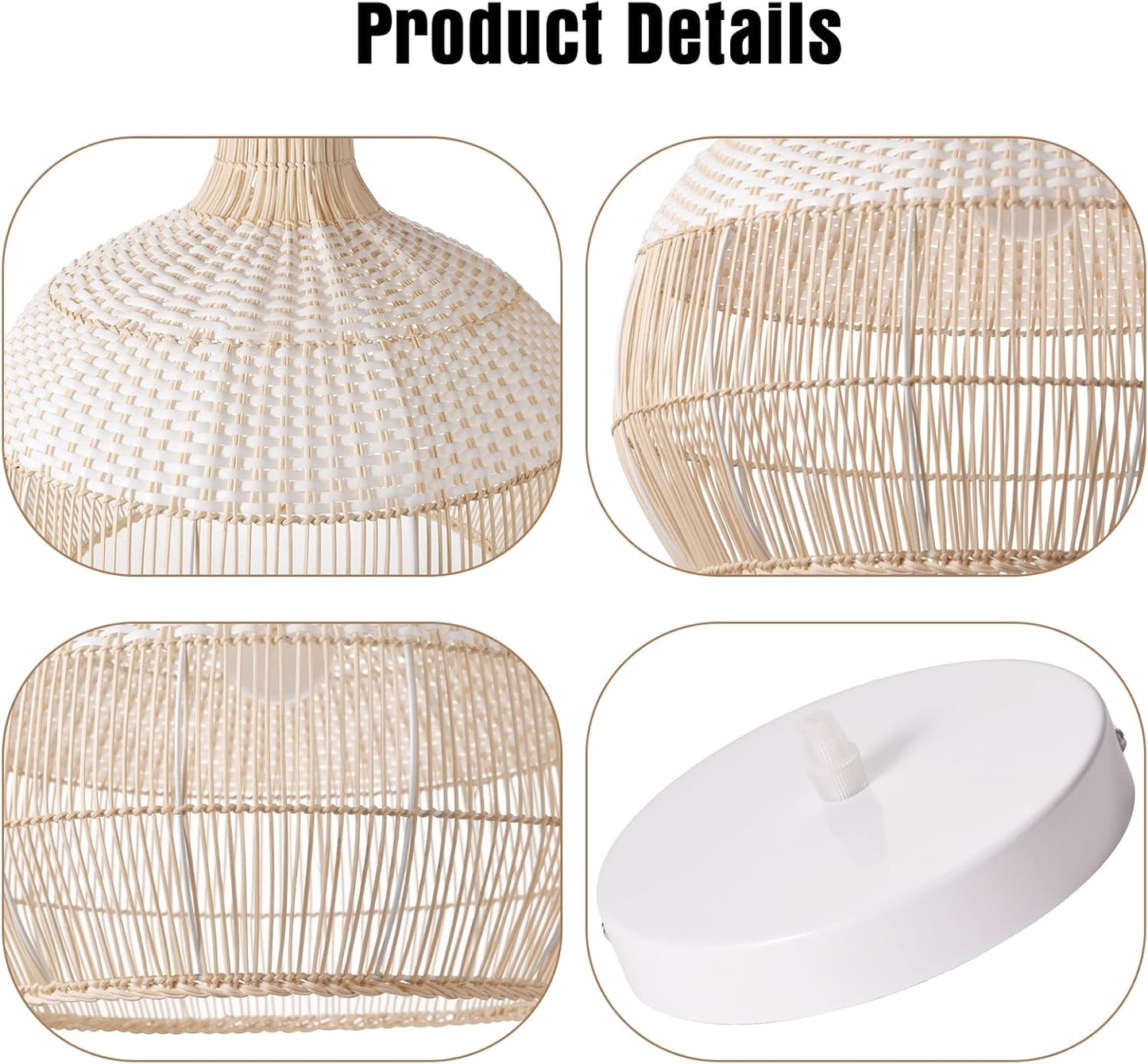 Arturesthome White Rattan Pendant Light for Kitchen Island Sink, Wicker Chandelier, Handmade Woven Hanging Ceiling Light Lampshade